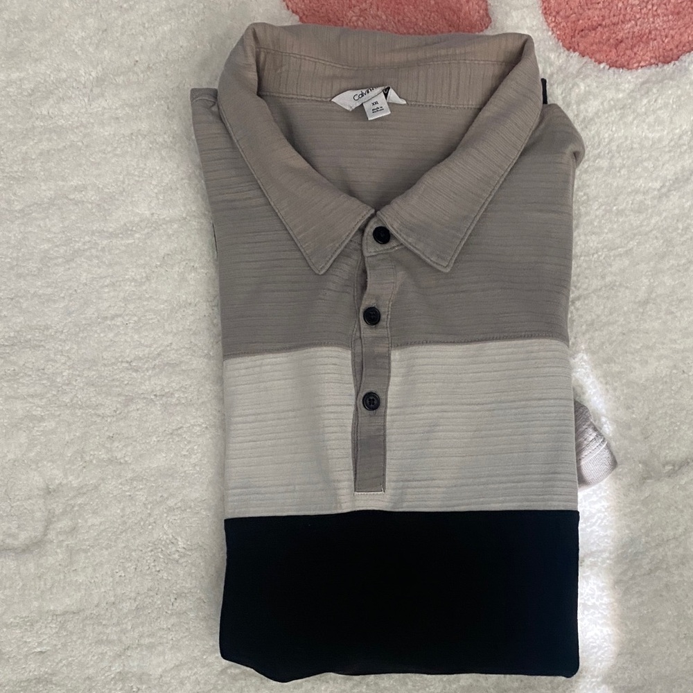 Calvin Klein Men's Gray and Black Polo Shirt XL